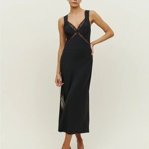 Reformation Provence Silk Dress in Black